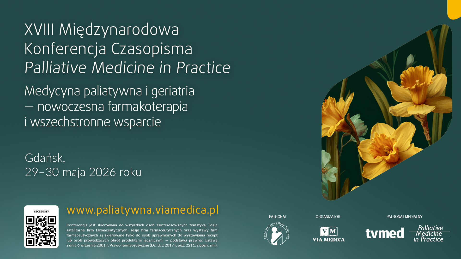 Baner XVIII Międzynarodowej Konferencji „Palliative Medicine in Practice”, Gdańsk, 29-30 maja 2026